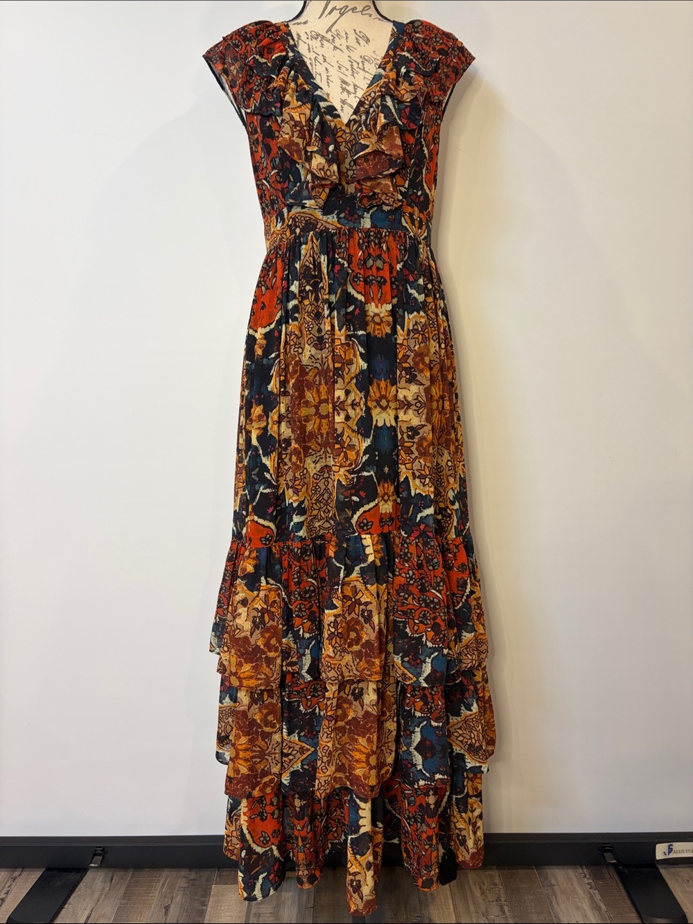 Free People ‘Wear it Out’ tiered ruffle maxi dress boho side zip 6 - Picture 4 of 15